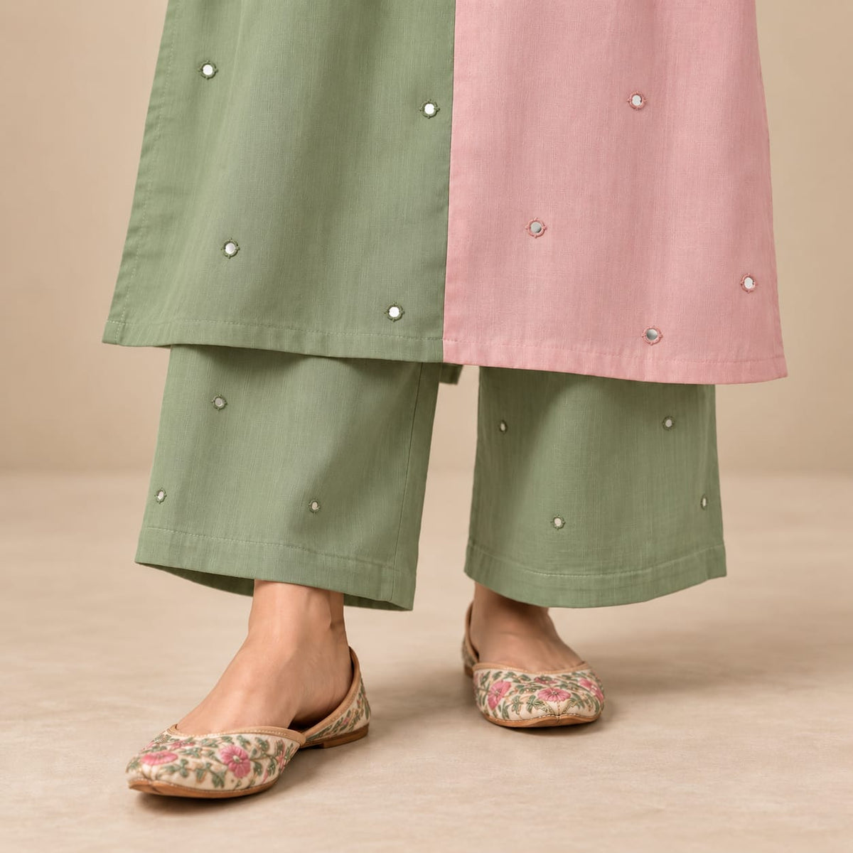 Blush & Sage Serenity Chanderi Co-ord Set | DN844