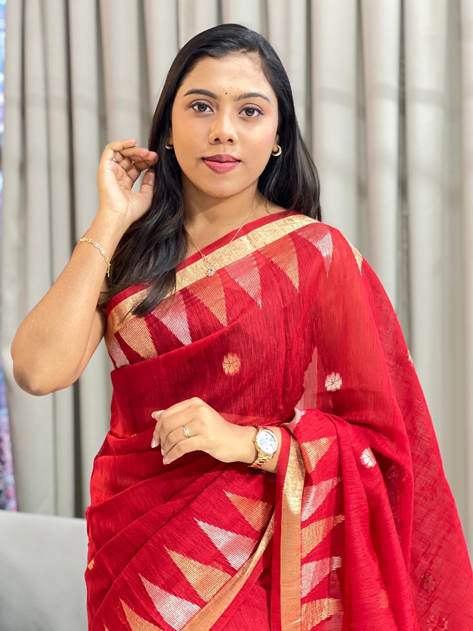 Temple Border Pattern Jute Finish Saree | SSN587