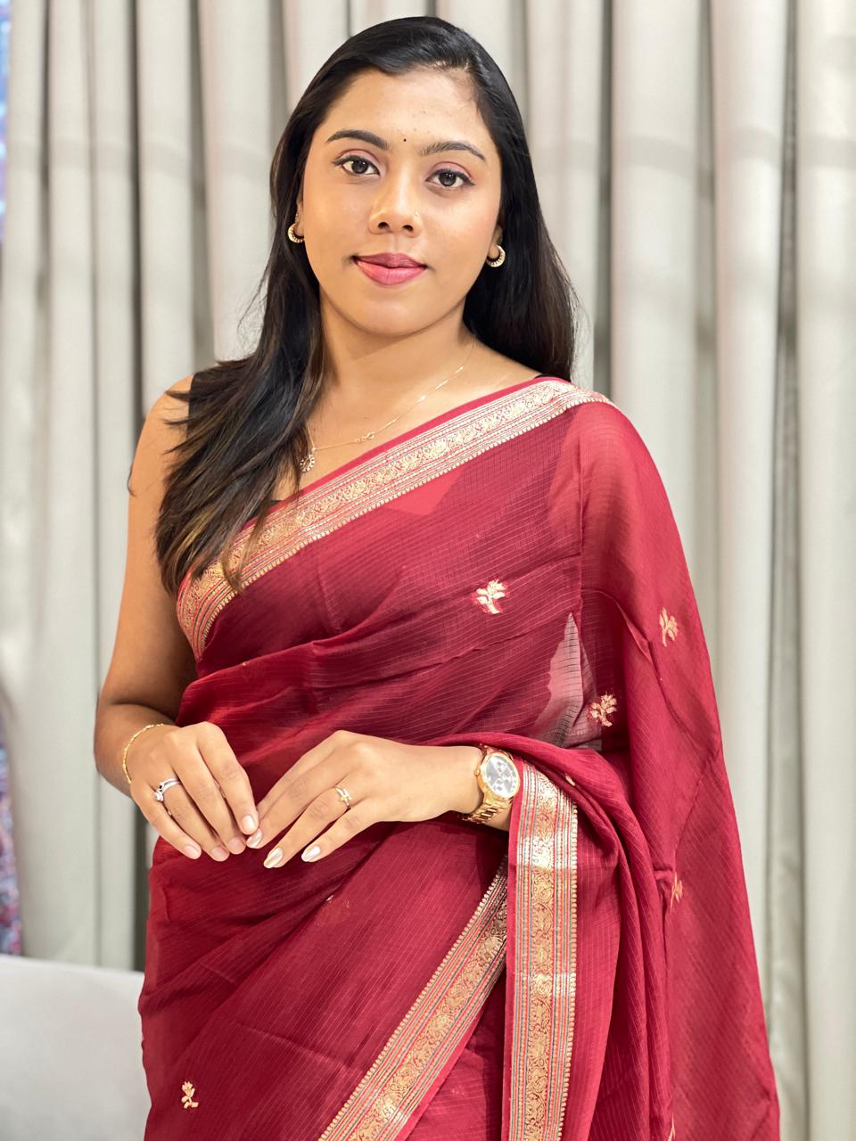 Golden Zari Woven Silky Kota Saree | PET106