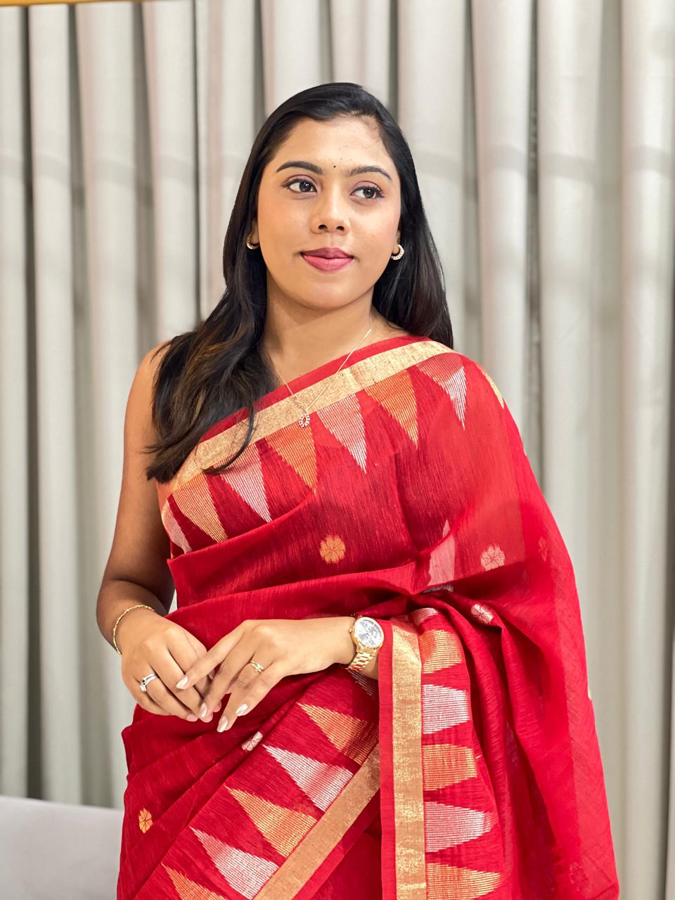 Temple Border Pattern Jute Finish Saree | SSN587
