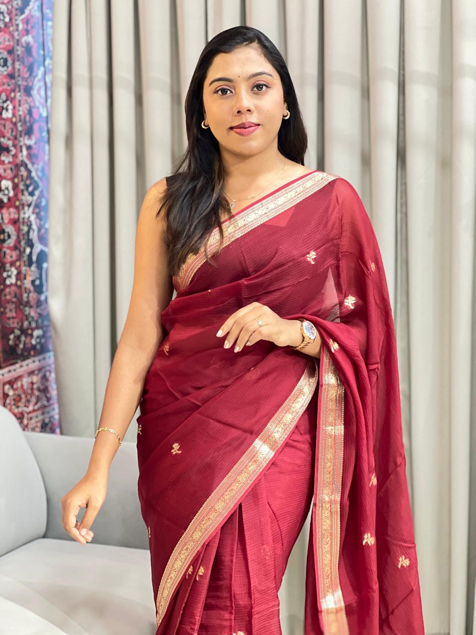 Golden Zari Woven Silky Kota Saree | PET106