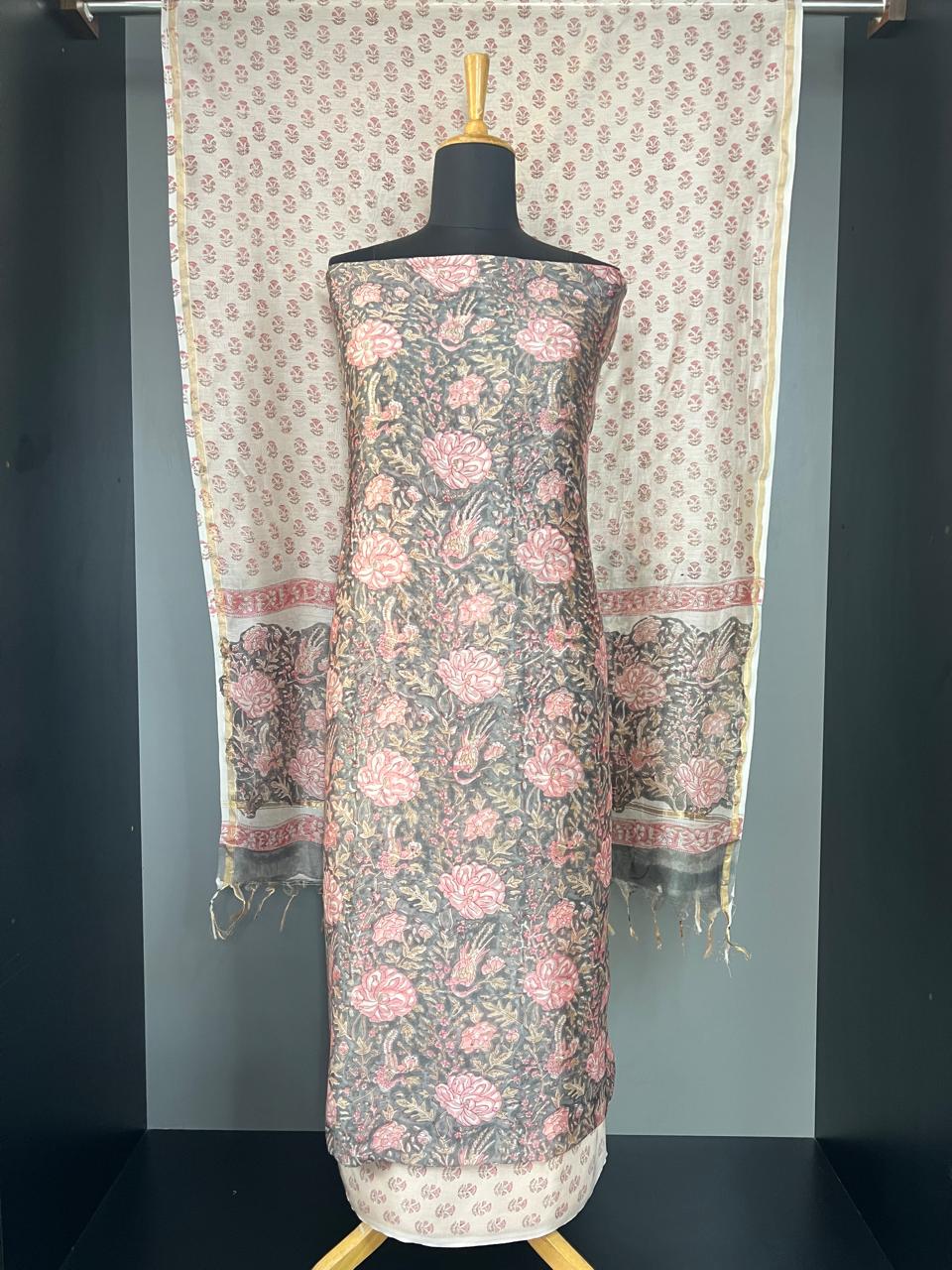 Hand Block Printed Chanderi Silk Salwar Set | JKL620