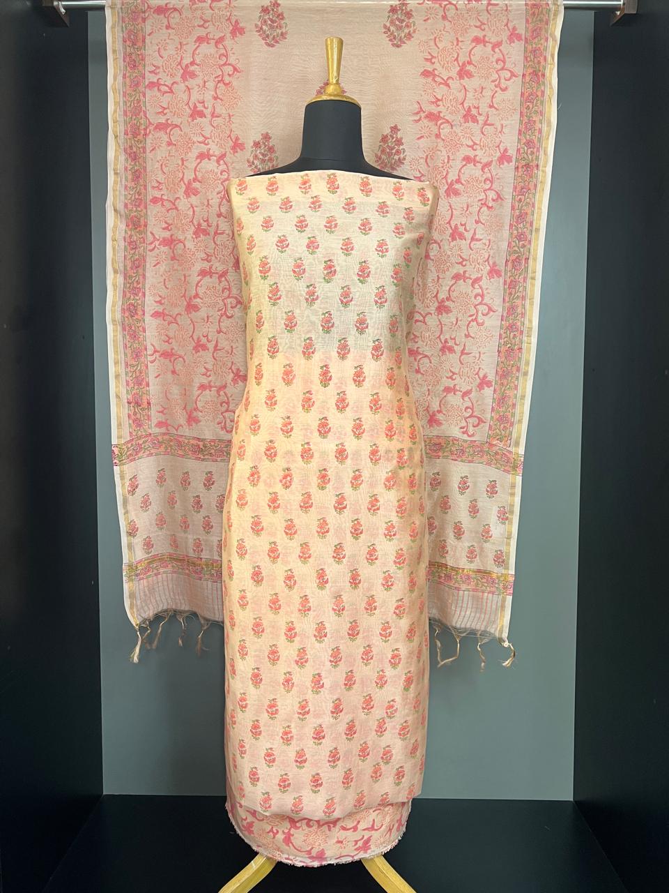Hand Block Printed Chanderi Silk Salwar Set | JKL617