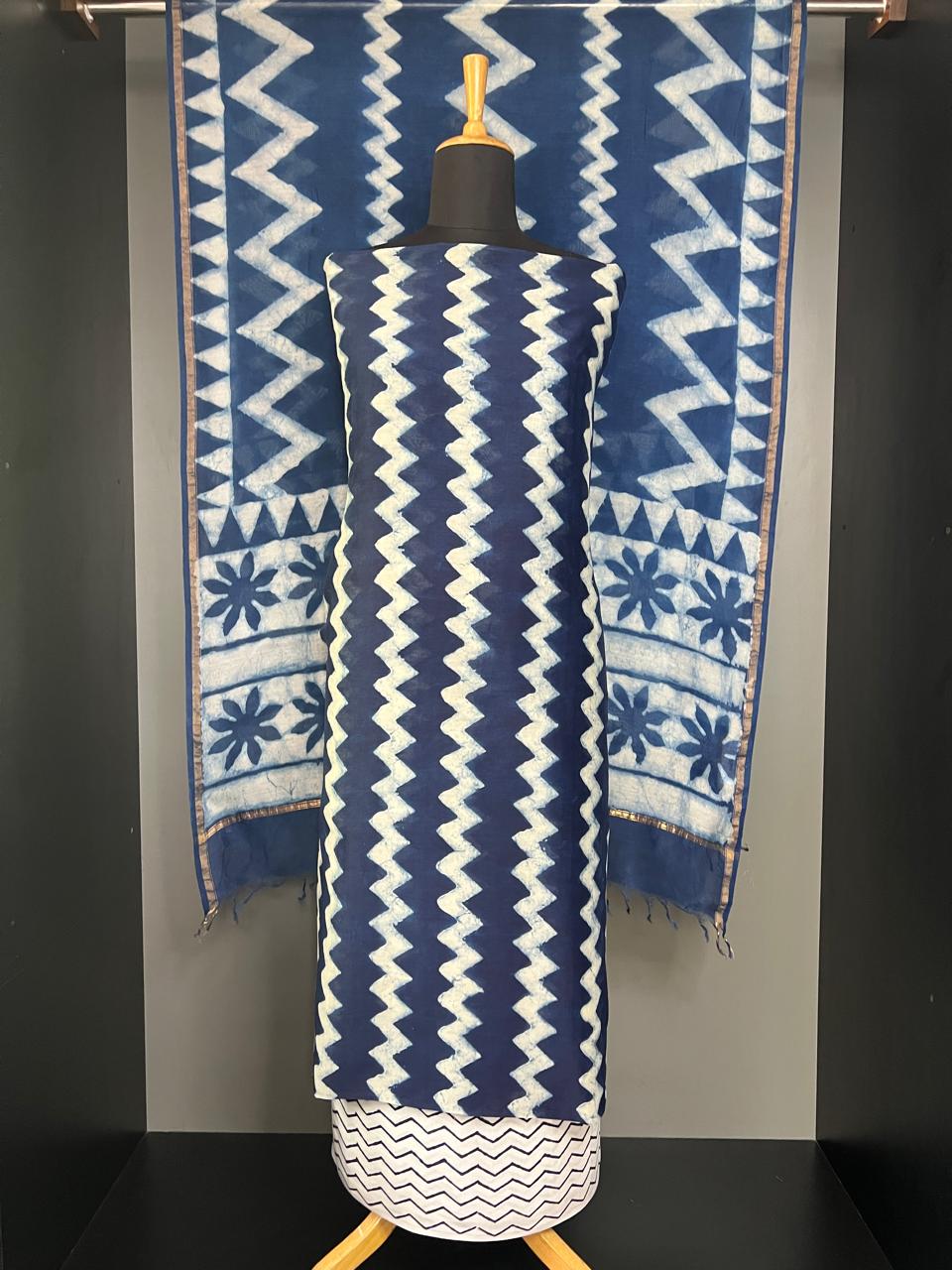 Hand Block Printed Chanderi Silk Salwar Set | JKL613