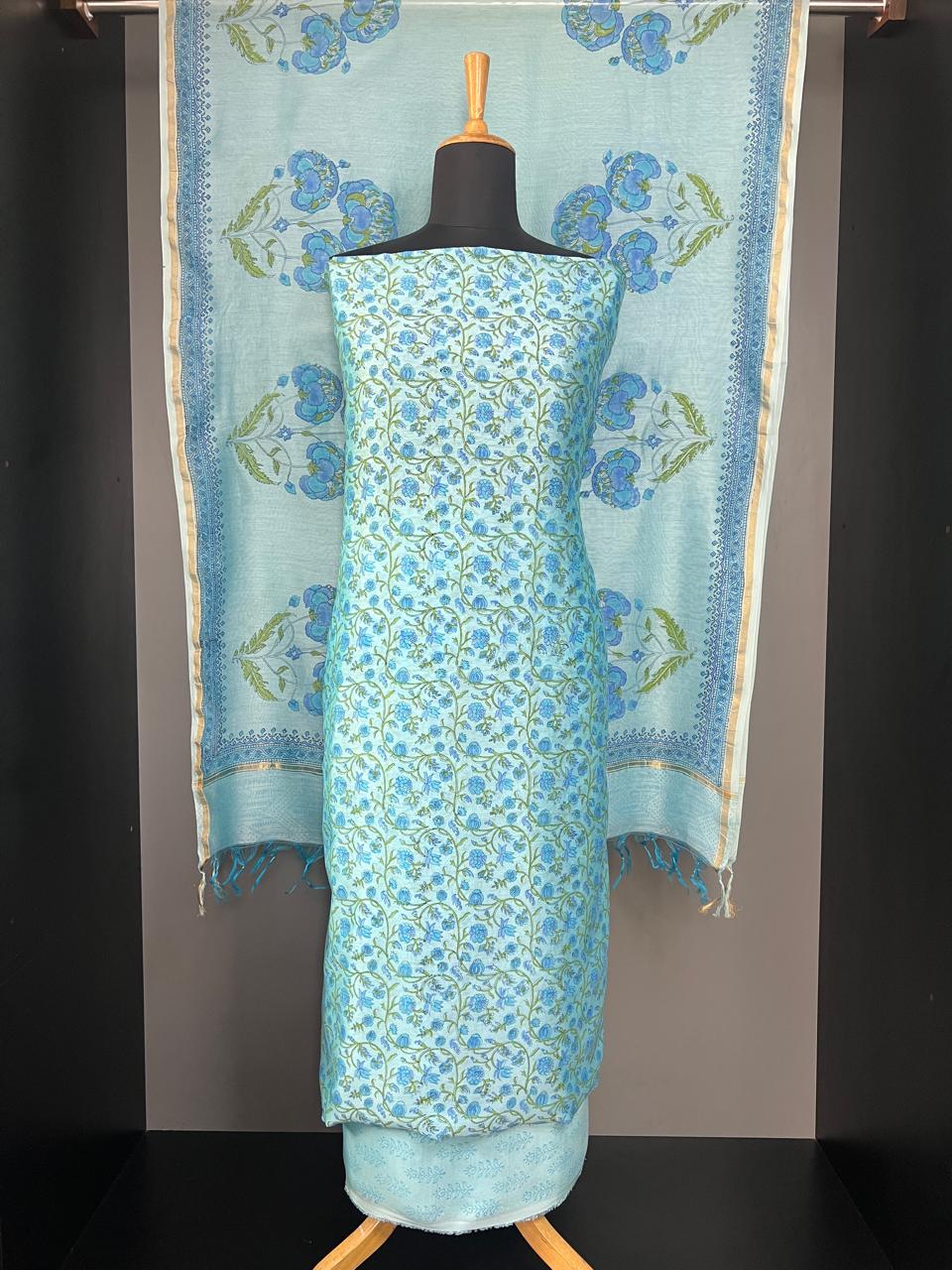 Hand Block Printed Chanderi Silk Salwar Set | JKL616