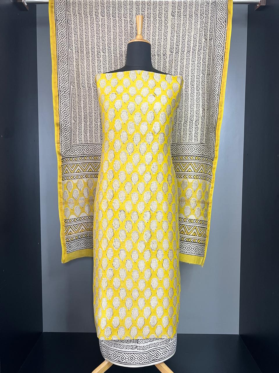 Hand Block Printed Chanderi Silk Salwar Set | JKL621