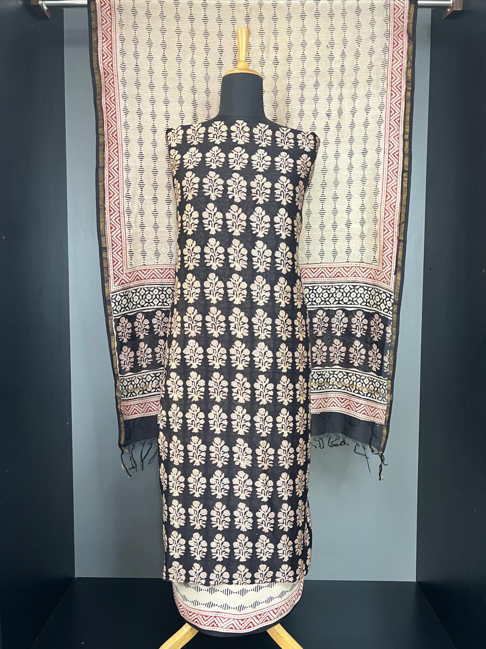 Hand Block Printed Chanderi Silk Salwar Set | JKL622