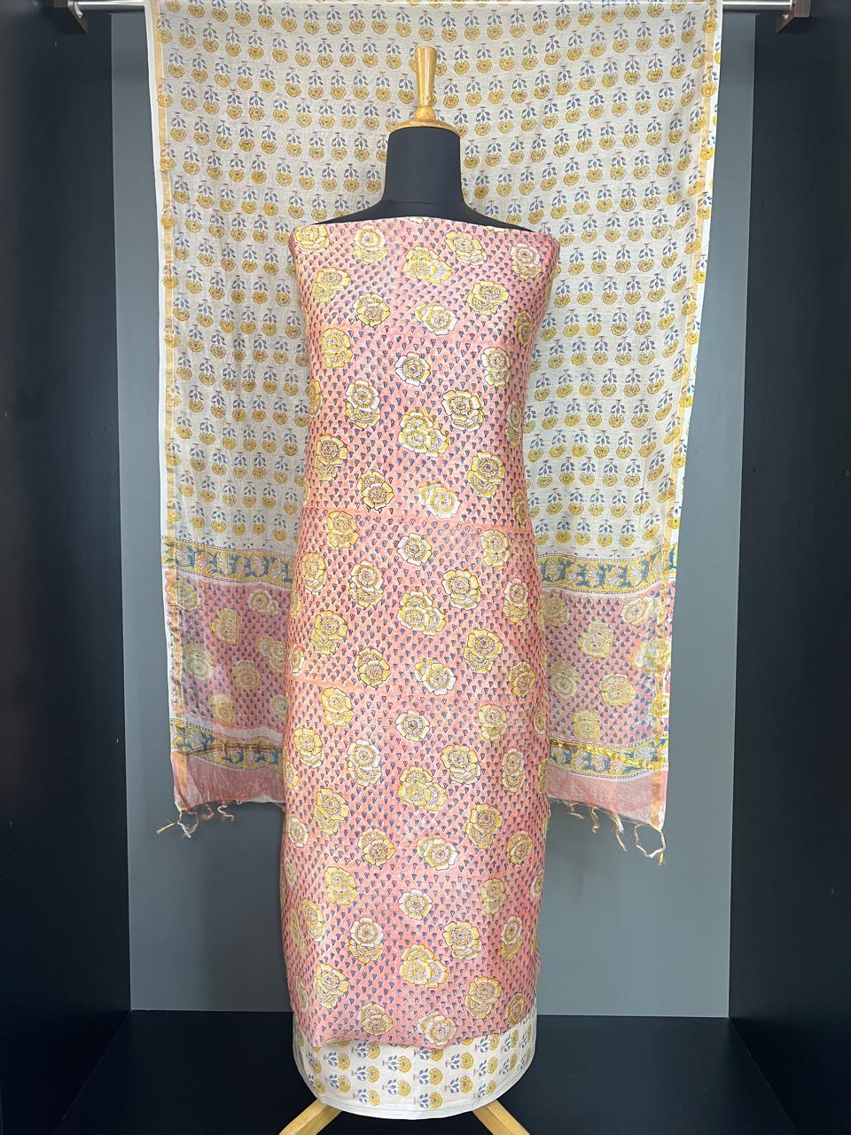 Hand Block Printed Chanderi Silk Salwar Set | JKL619