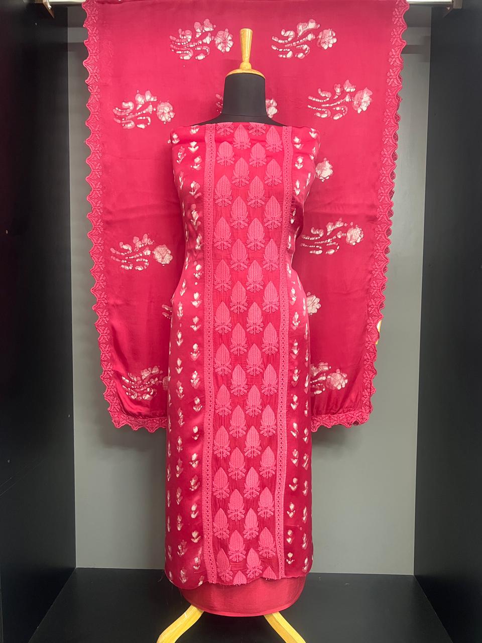 Batik printed Satin Georgette Salwat Set |HE294