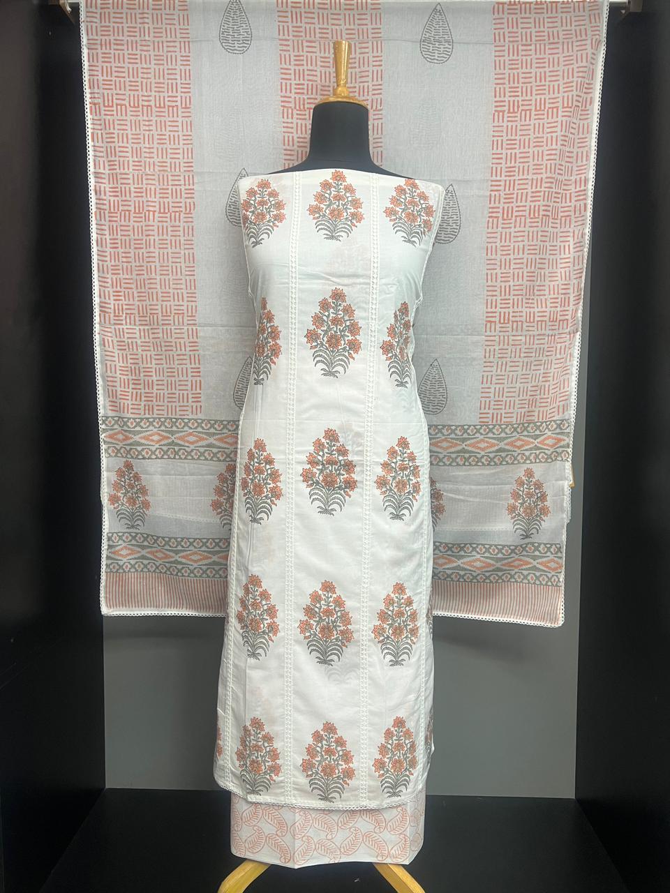Floral & Geometric Hand Block Printed Cotton Salwar Set |SSC184