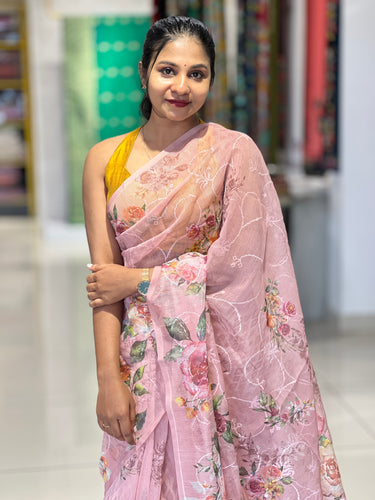 Digital Print With Embroidery Detailed Supernet Kota Saree | BLD1316