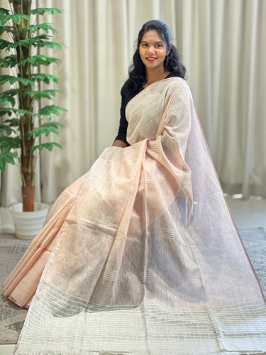 Jacquard Weaving With Zari Border Detailed Linen Saree | DLS342