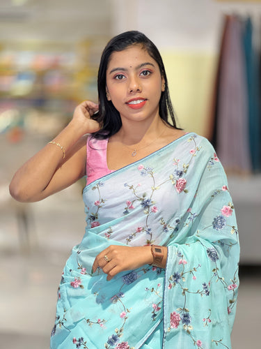 Floral Embroidered Chanderi Saree | BLD659