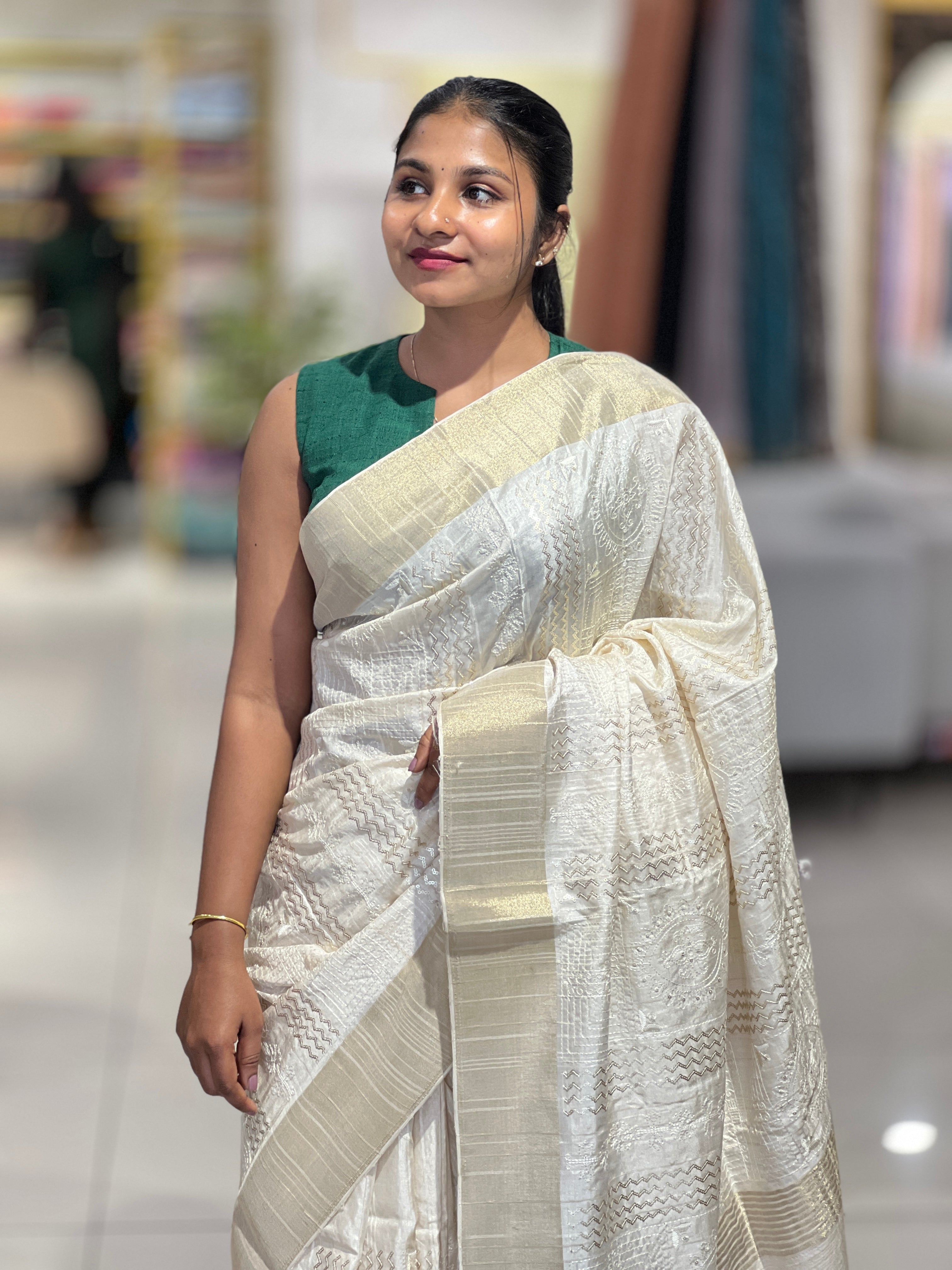 Machine Embroidered Semi Tussar Saree | GAR146