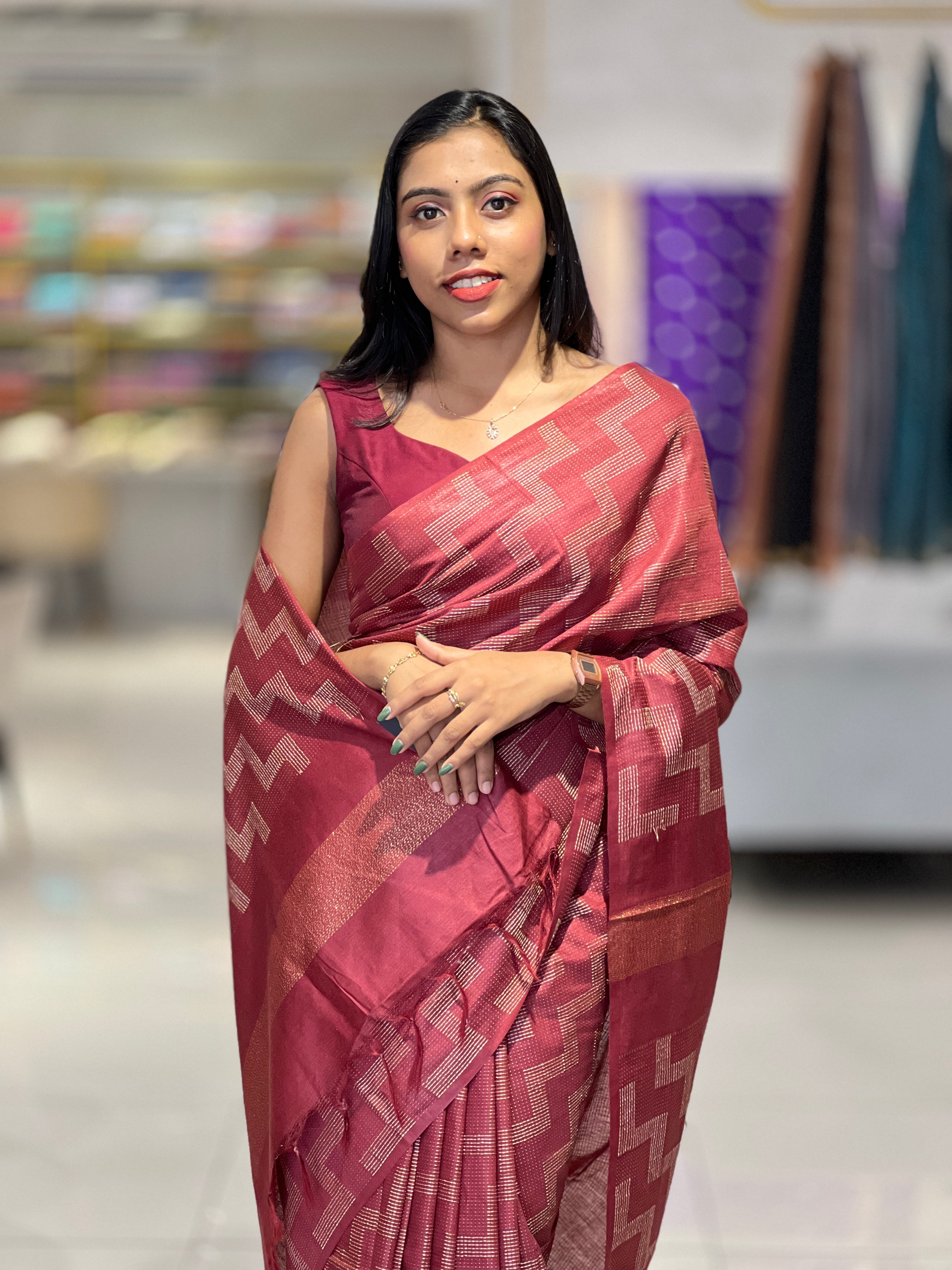 Kantha Weaving Pattern Bhagalpuri Linen Saree | NHH245