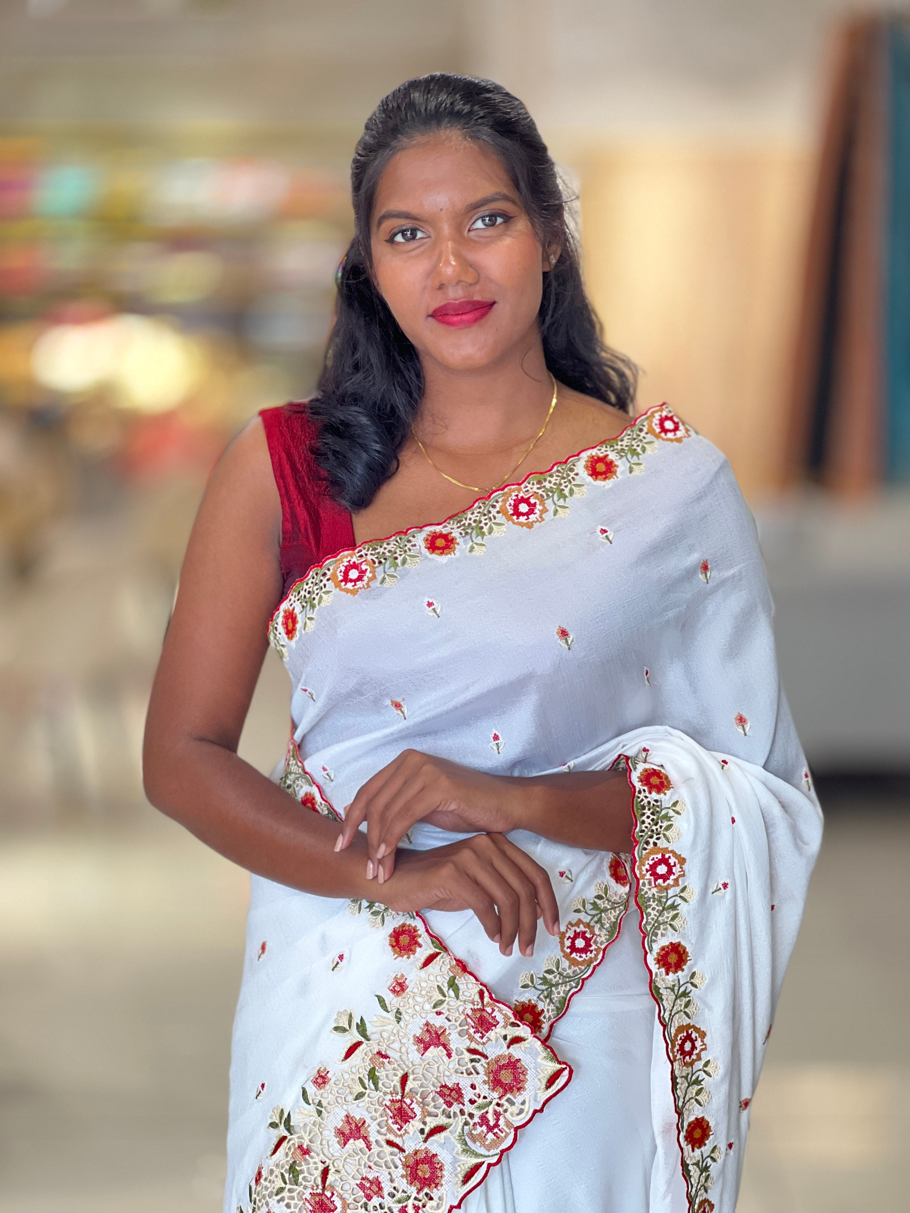 Embroidery Border Patterned Vichitra Silk Saree | RP528
