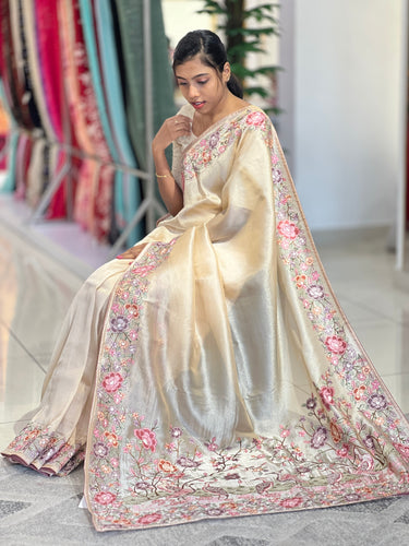 Floral Embroidery Detailed Viscose Organza Saree | SUN198