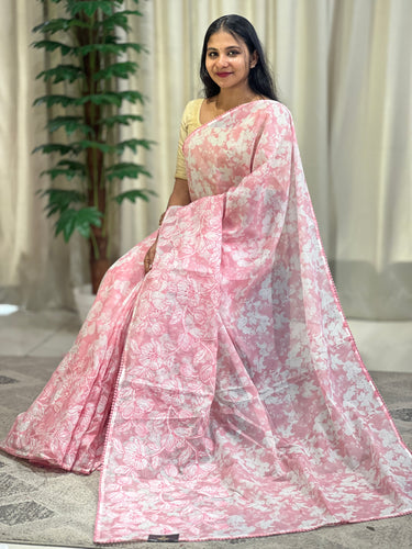Print With Floral Applique Work Detailed Kota Saree | BLD1306