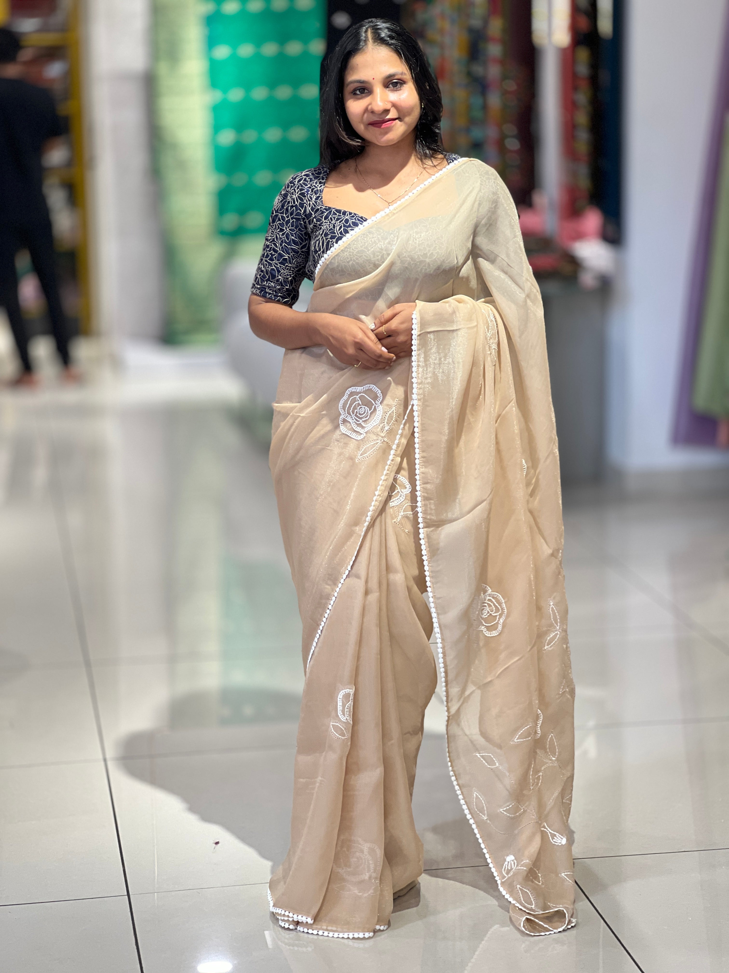 Floral Hand Embroidered Shimmer Georgette Saree | BLD1260