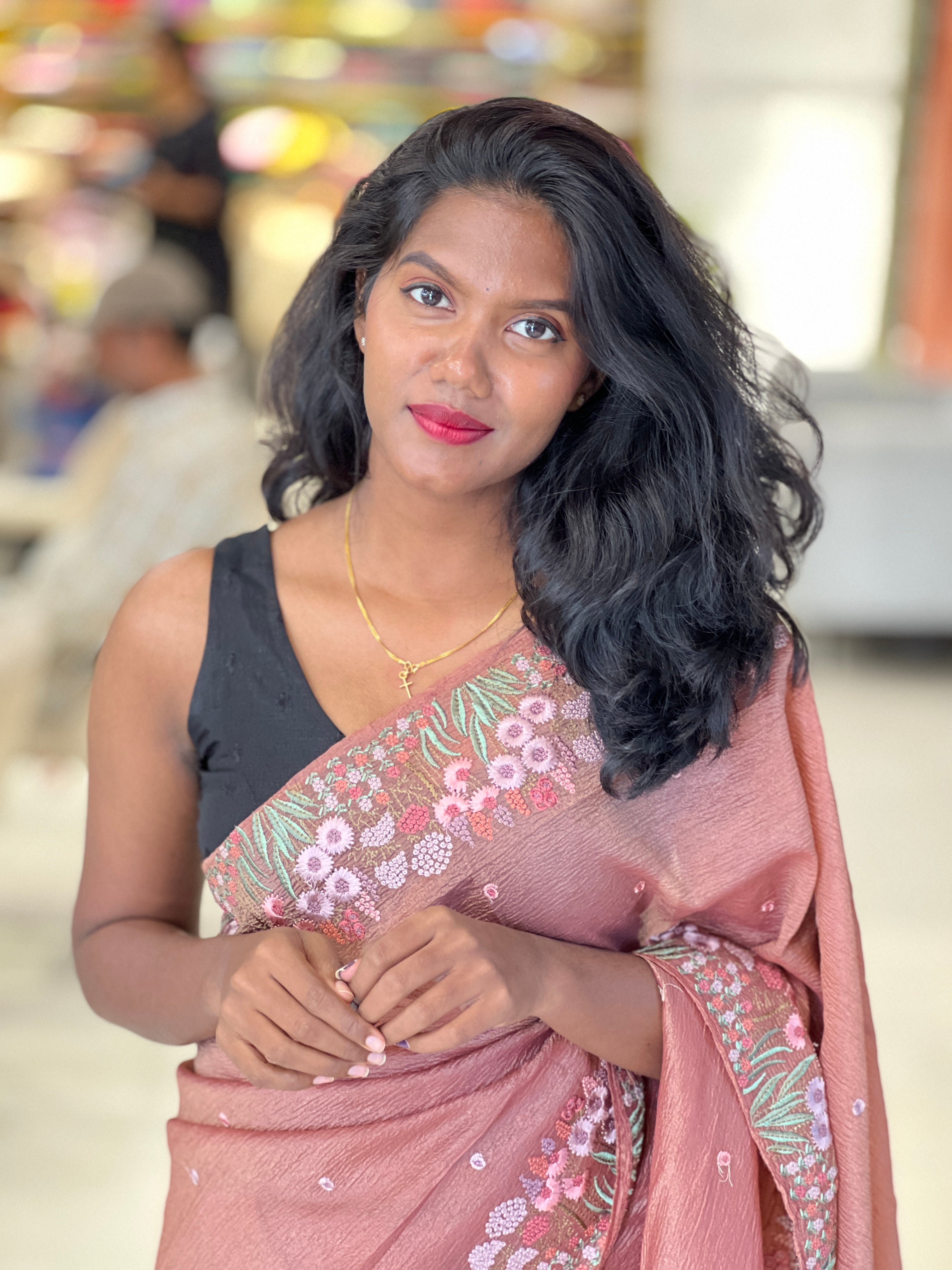 Machine Embroidered Crushed Organza Saree | SUN561