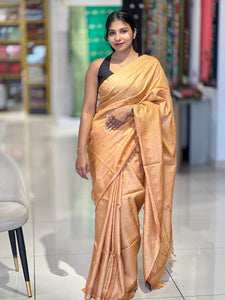 Check Weaving Machine Embroidery Detailed Tussar Saree | MNH473