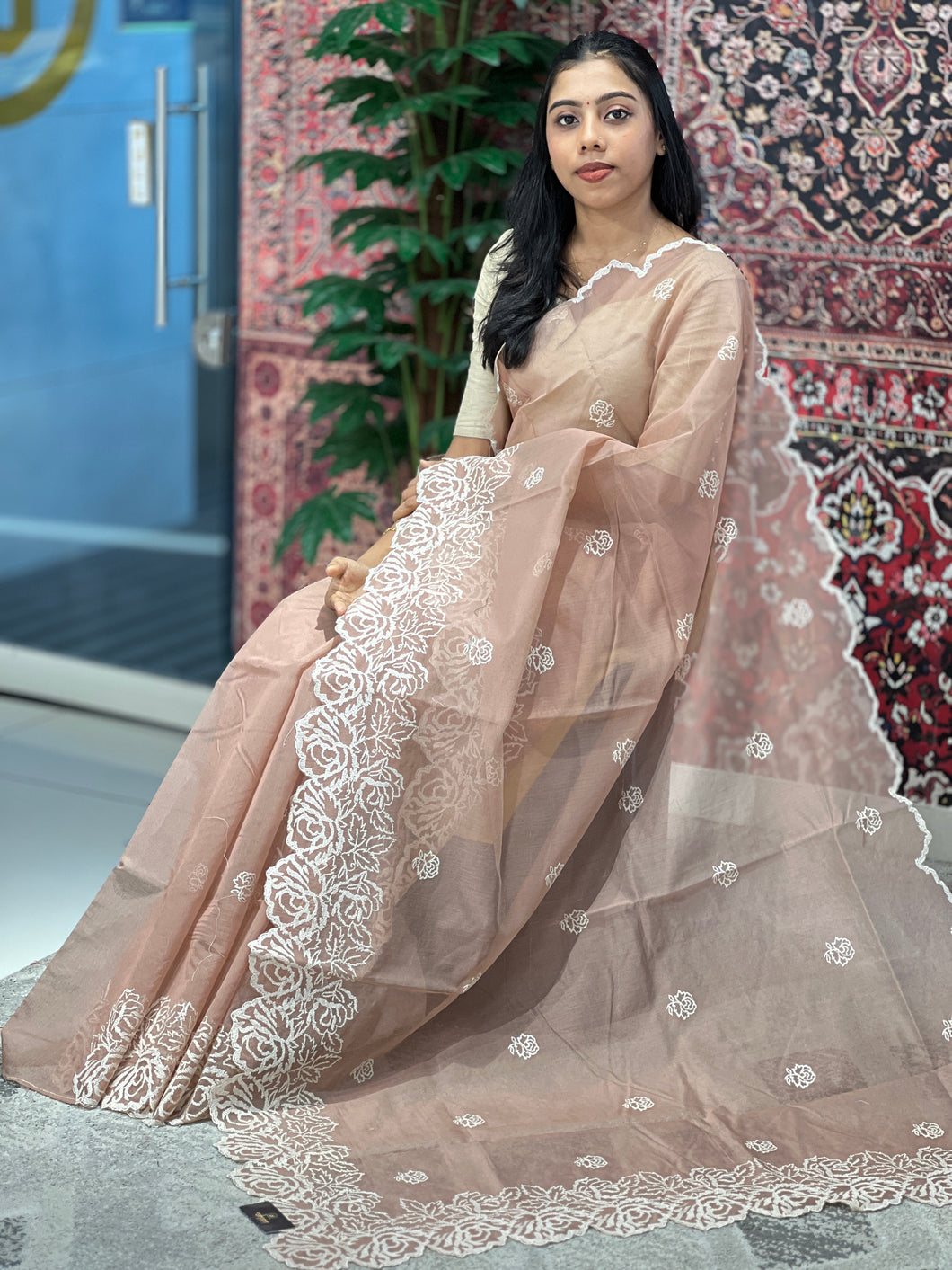 Floral Machine Embroidered Kota Saree | BLD1378