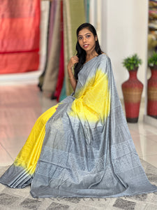 Thread Woven Geometric Patterned Bhagalpuri Linen Saree | NHH468