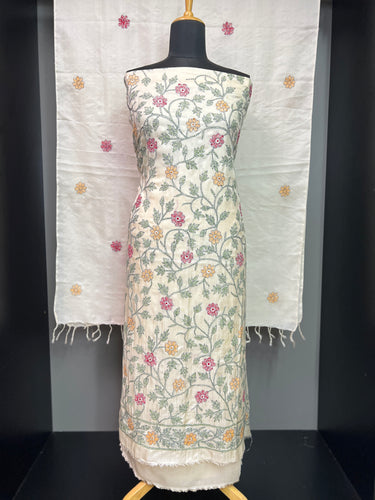 Floral Hand Embroidered Pure Tussar Salwar Set | SBS1312