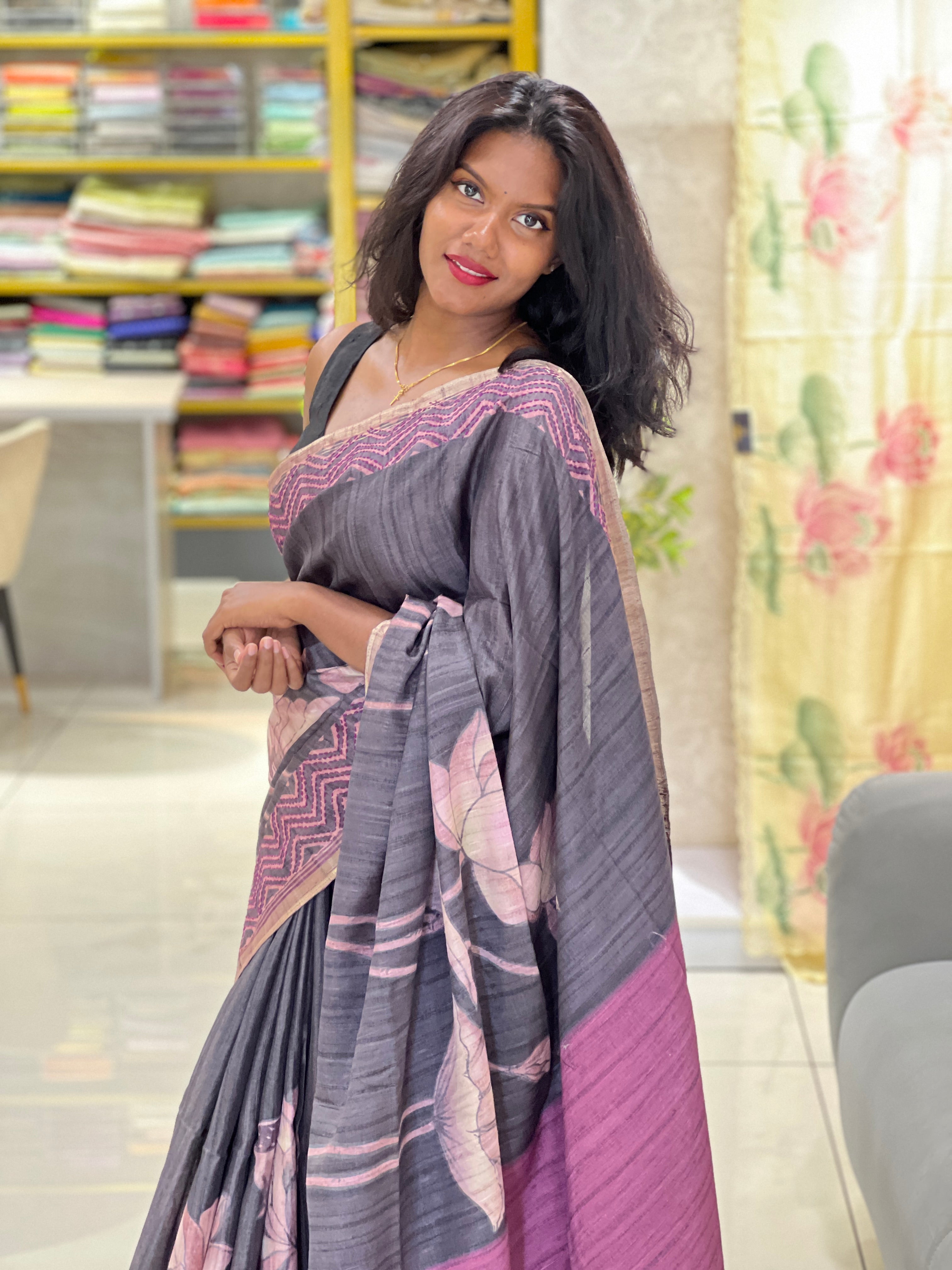 Floral Printed Semi Tussar Saree | SSN292