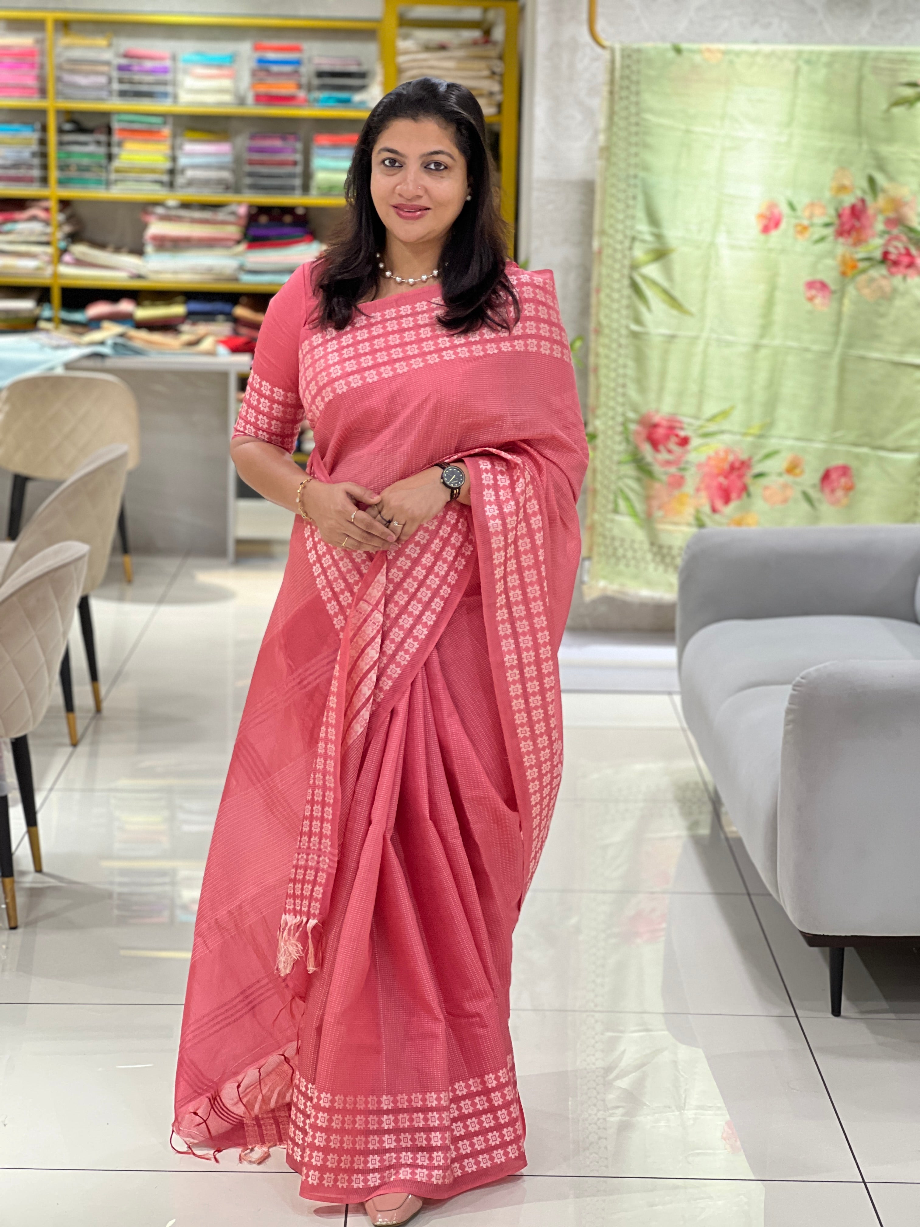 Thread Woven Floral Patterned Semi Tussar Saree | ACT1759