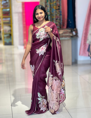 Floral Placement Embroidered Shimmer Organza Saree | SUN189