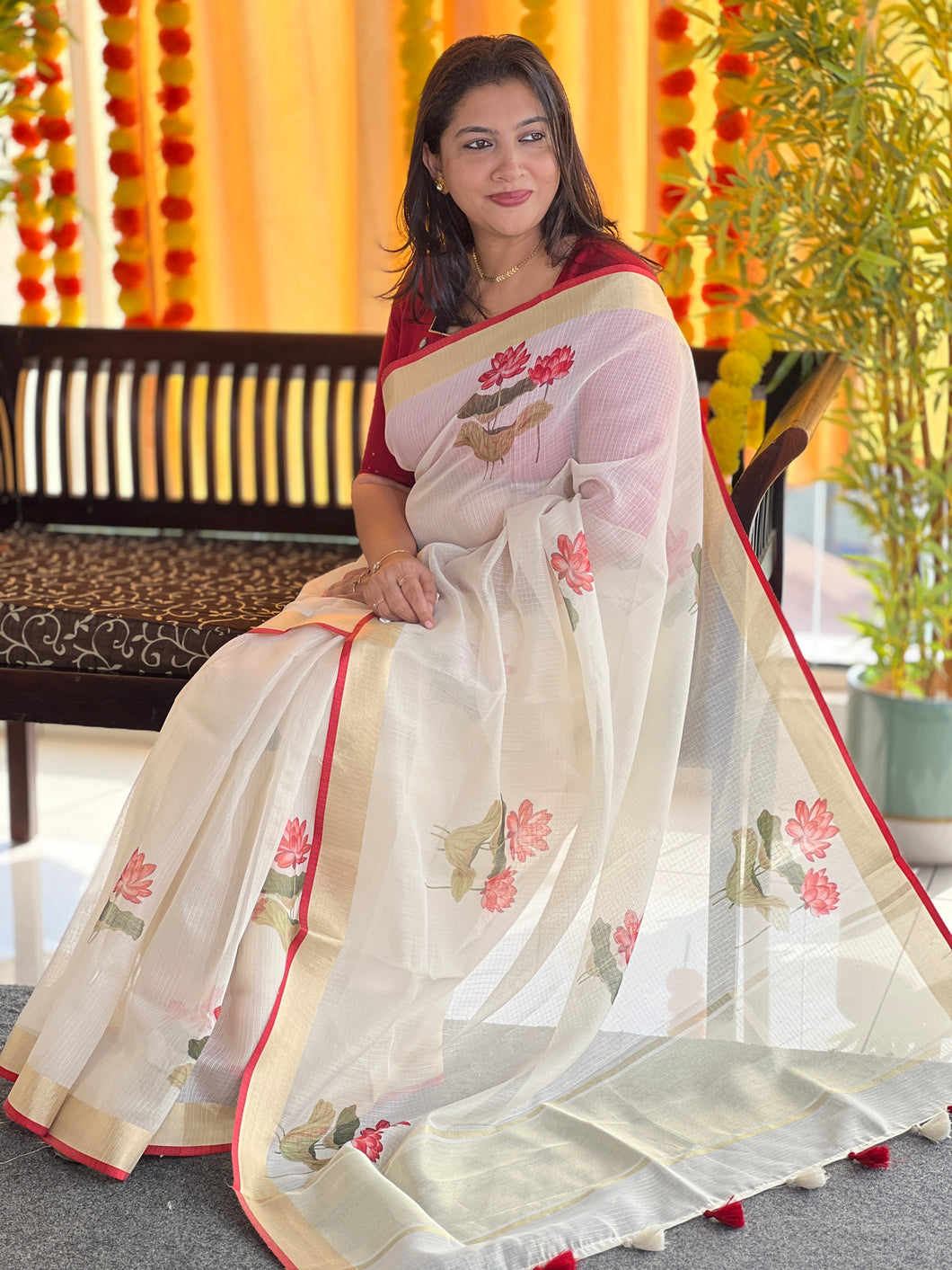 Digital Printed Lotus Patterned Banarasi Kota Saree | MR151
