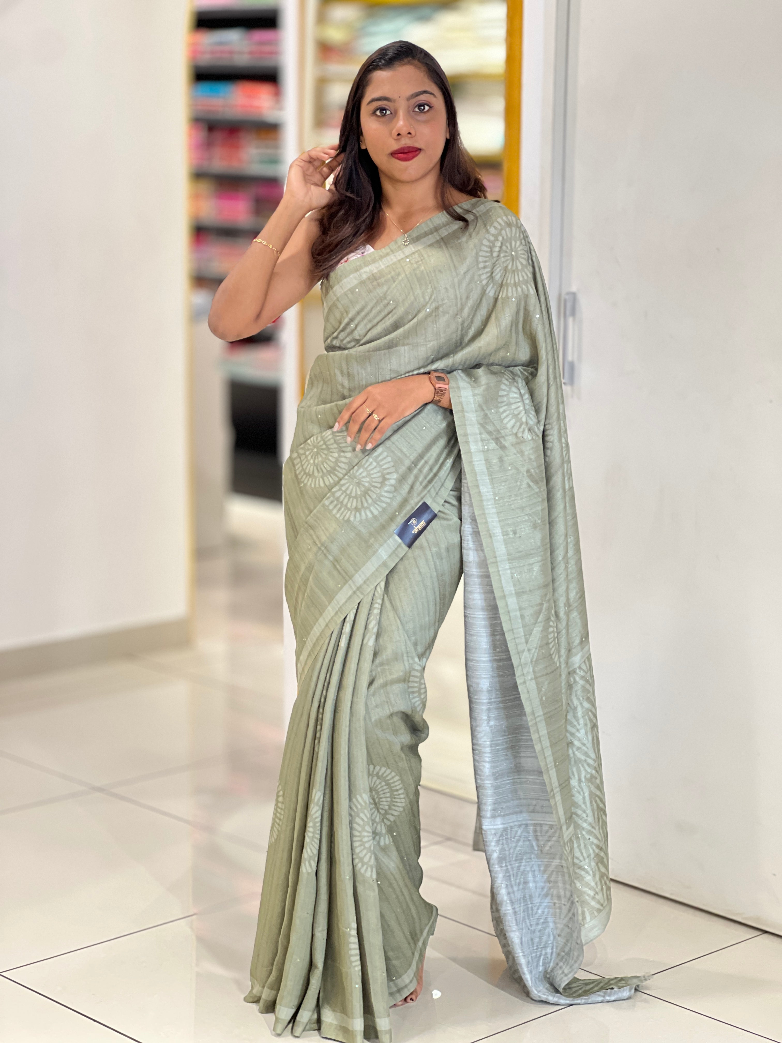 Floral Printed Semi Tussar Saree | SSN374