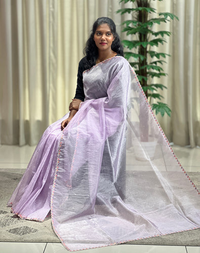 Multi-Colour Floral Embroidery Patterned Glass Organza Saree | BLD464