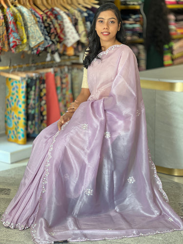 Sequence & Cut Beads Detailed Crushed Shimmer Organza Saree | SBP810