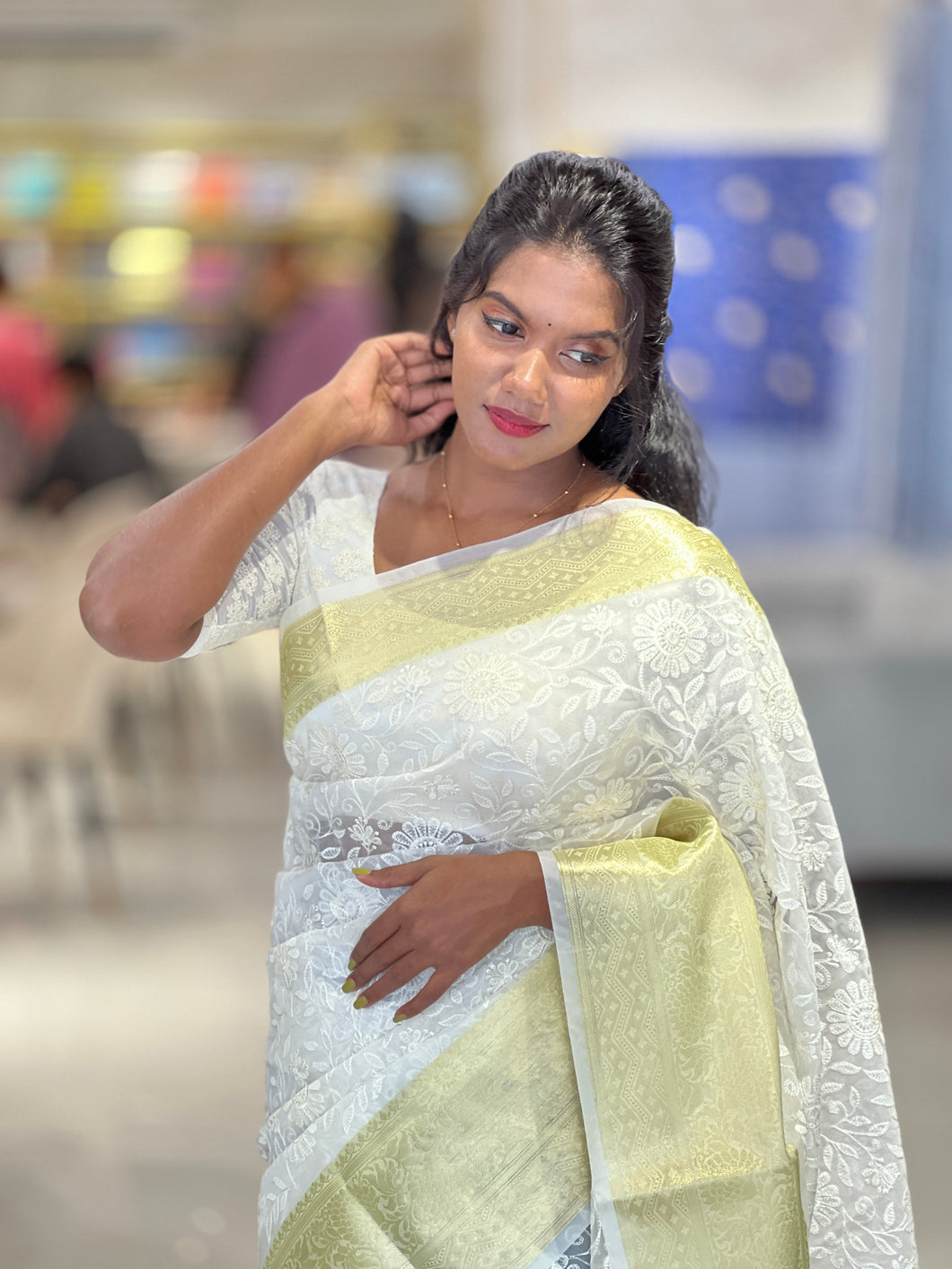 Machine Embroidered Organza Saree | NN358