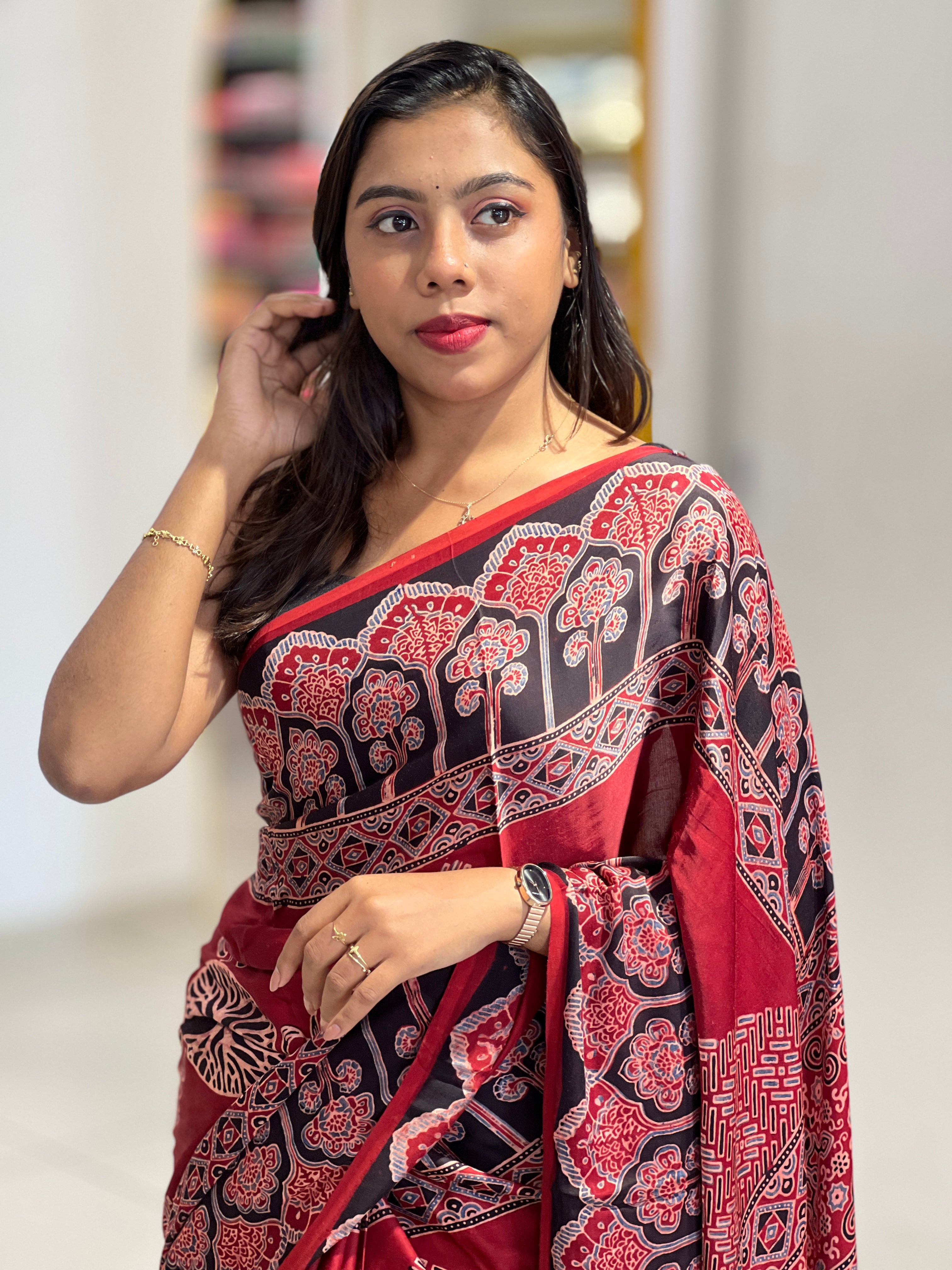 Ajrakh Print Detailed Modal Saree | JT173