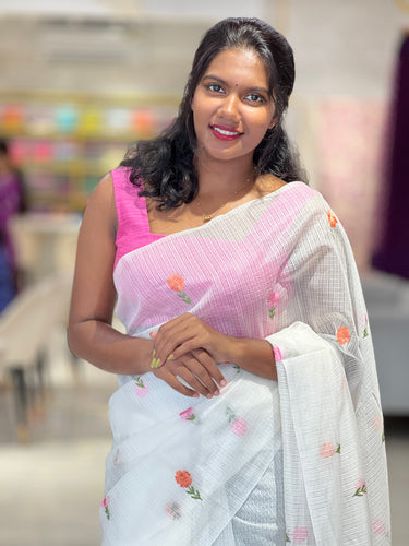 Floral Machine Embroidered Silky Kota Saree | NHH515