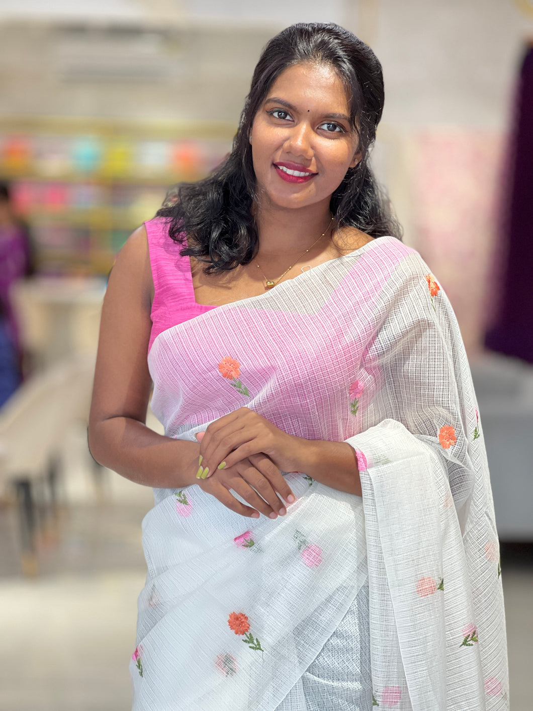 Floral Machine Embroidered Silky Kota Saree | NHH515