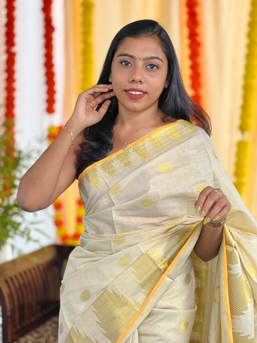 Temple Border Detailed Tissue Saree | KL415