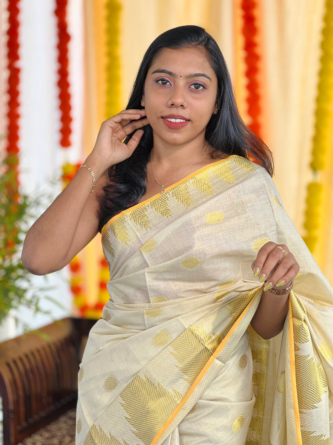 Temple Border Detailed Tissue Saree | KL415