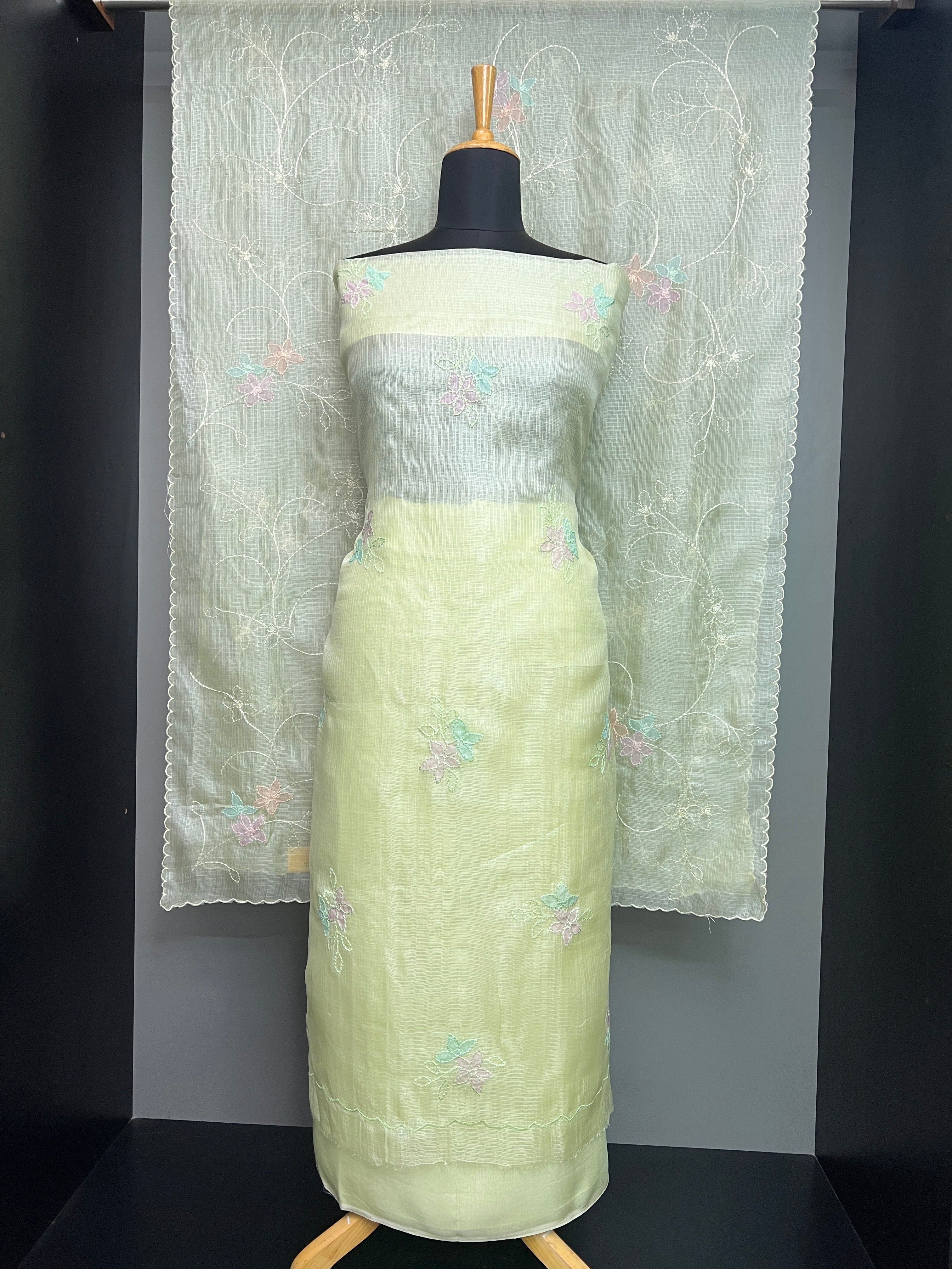 Floral Applique Detailed Tussar Kota Salwar Set | SBS1403