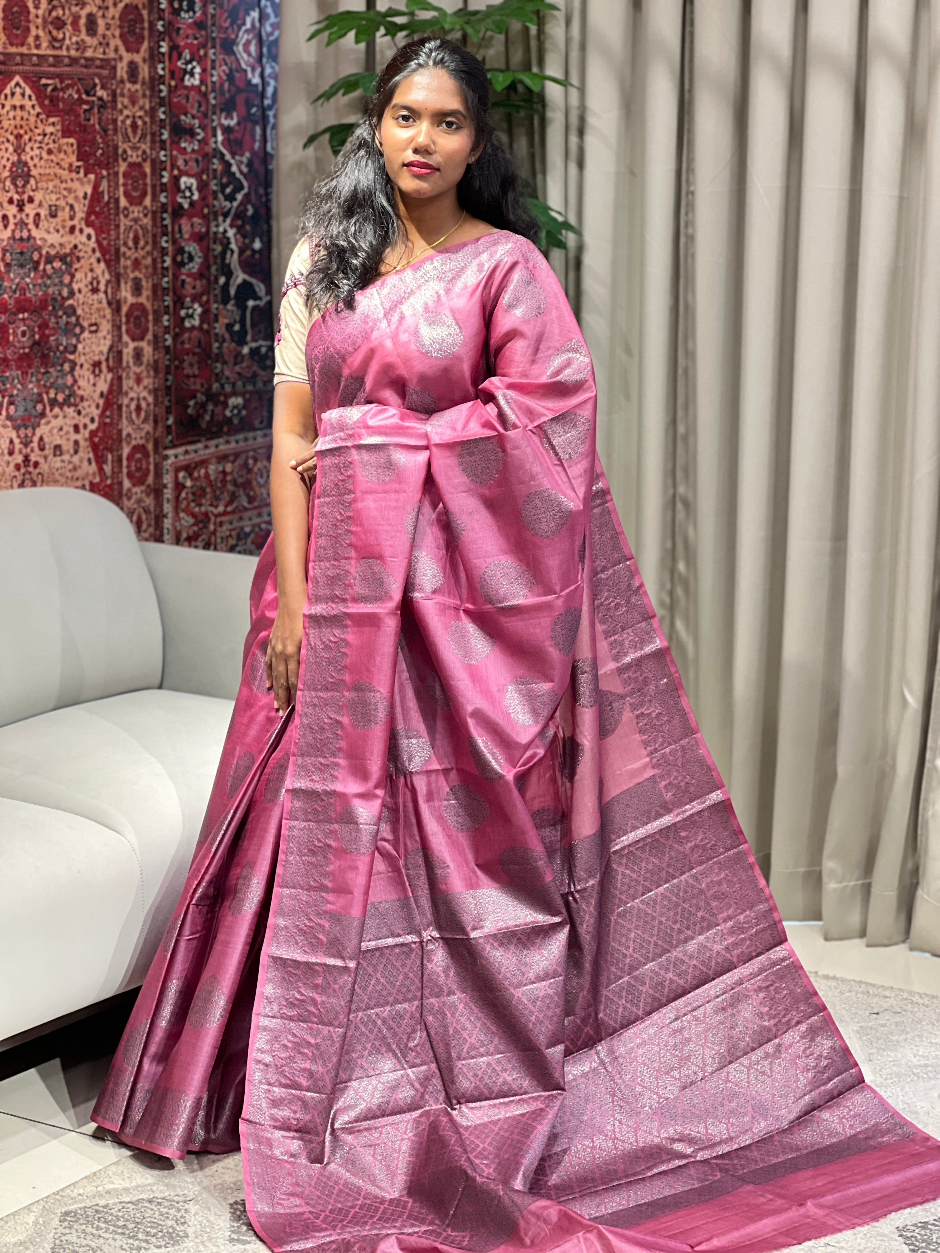 Scattered Buta Detailed Tussar Banarasi Saree | YNG625