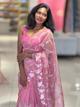 Floral Applique Work Detailed Organza Saree | MM140