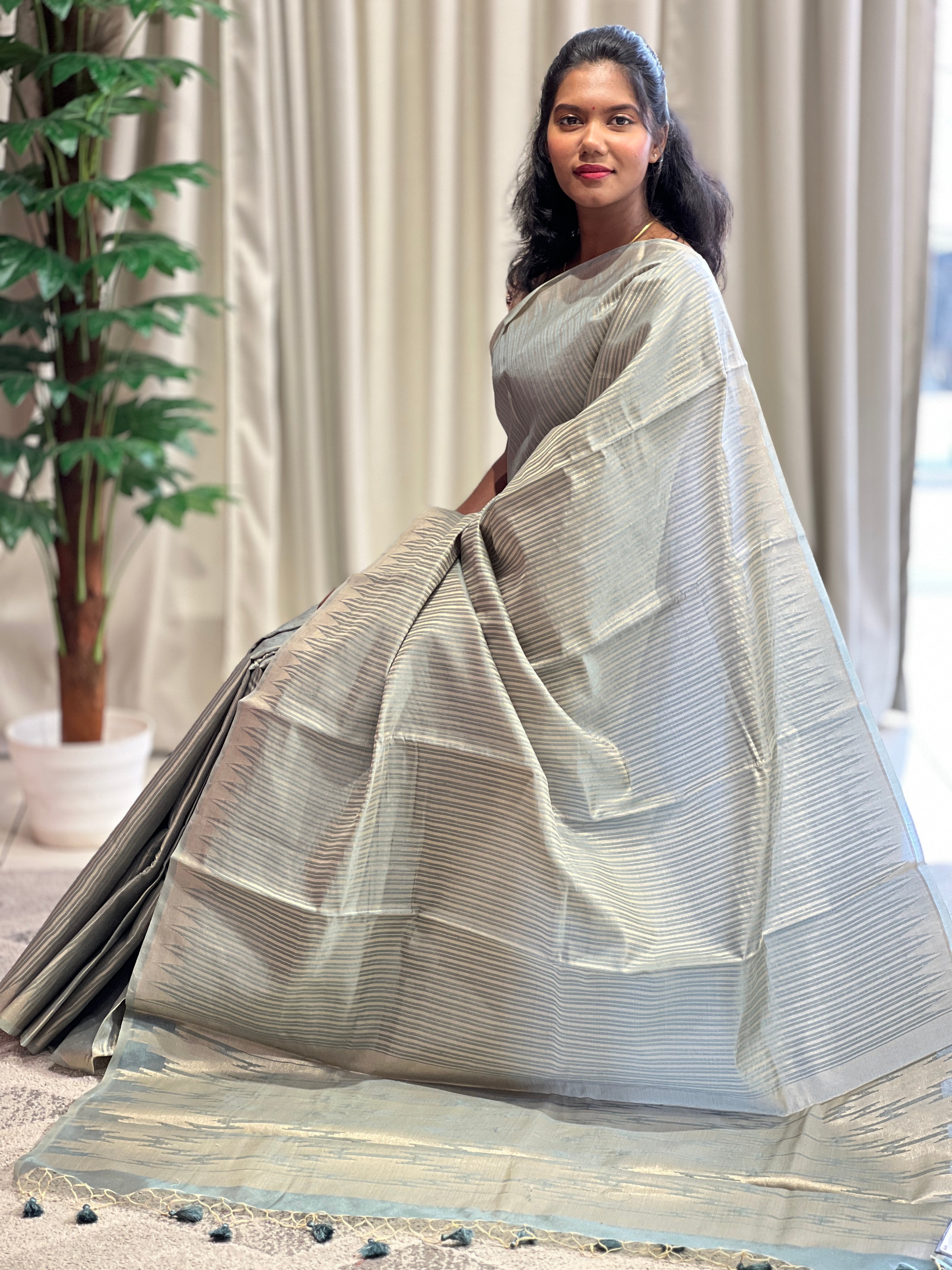Zari Stripe Weaving Patterned Semi Silk Saree | YNG561