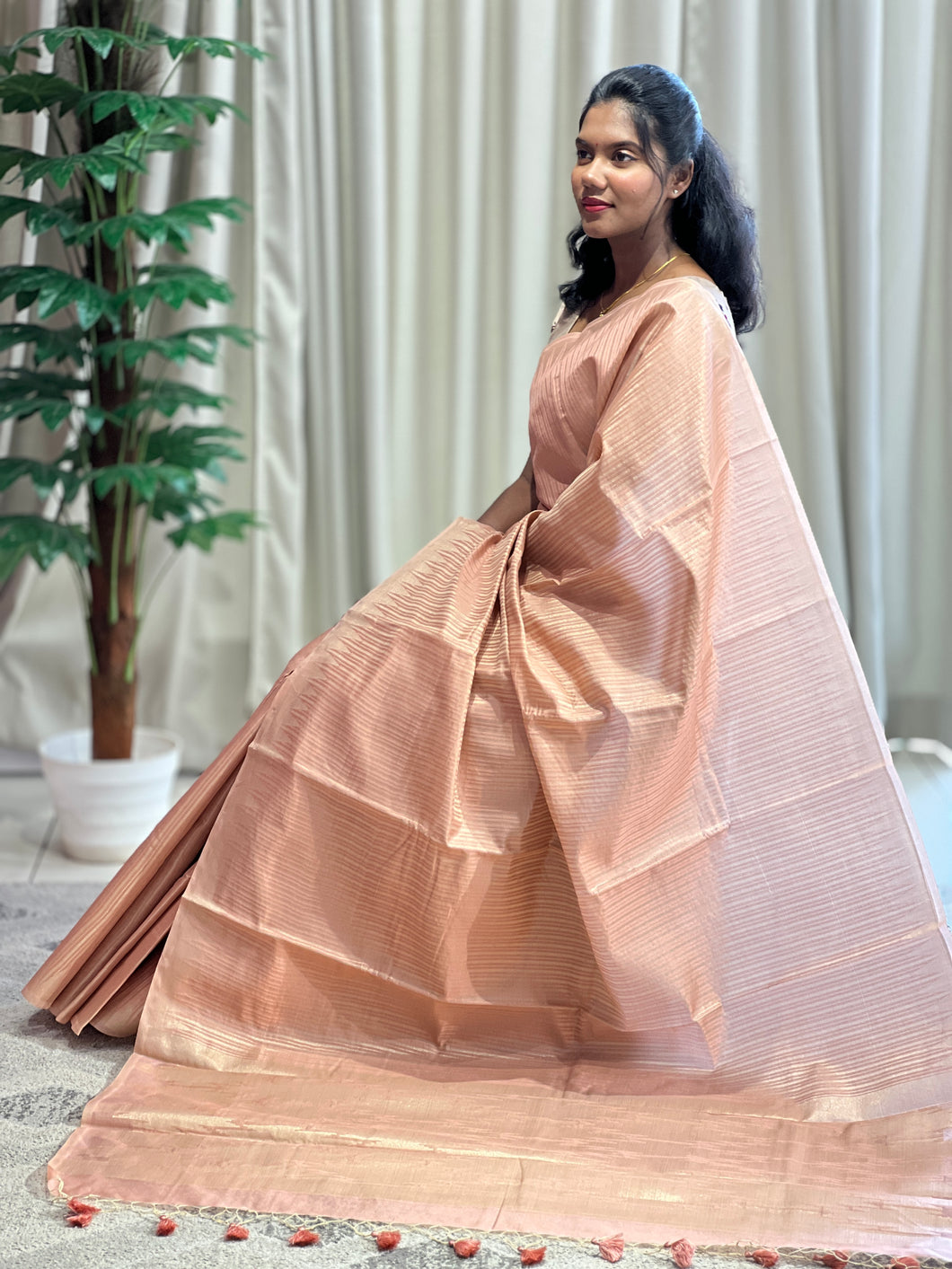 Zari Stripe Weaving Patterned Semi Silk Saree | YNG564