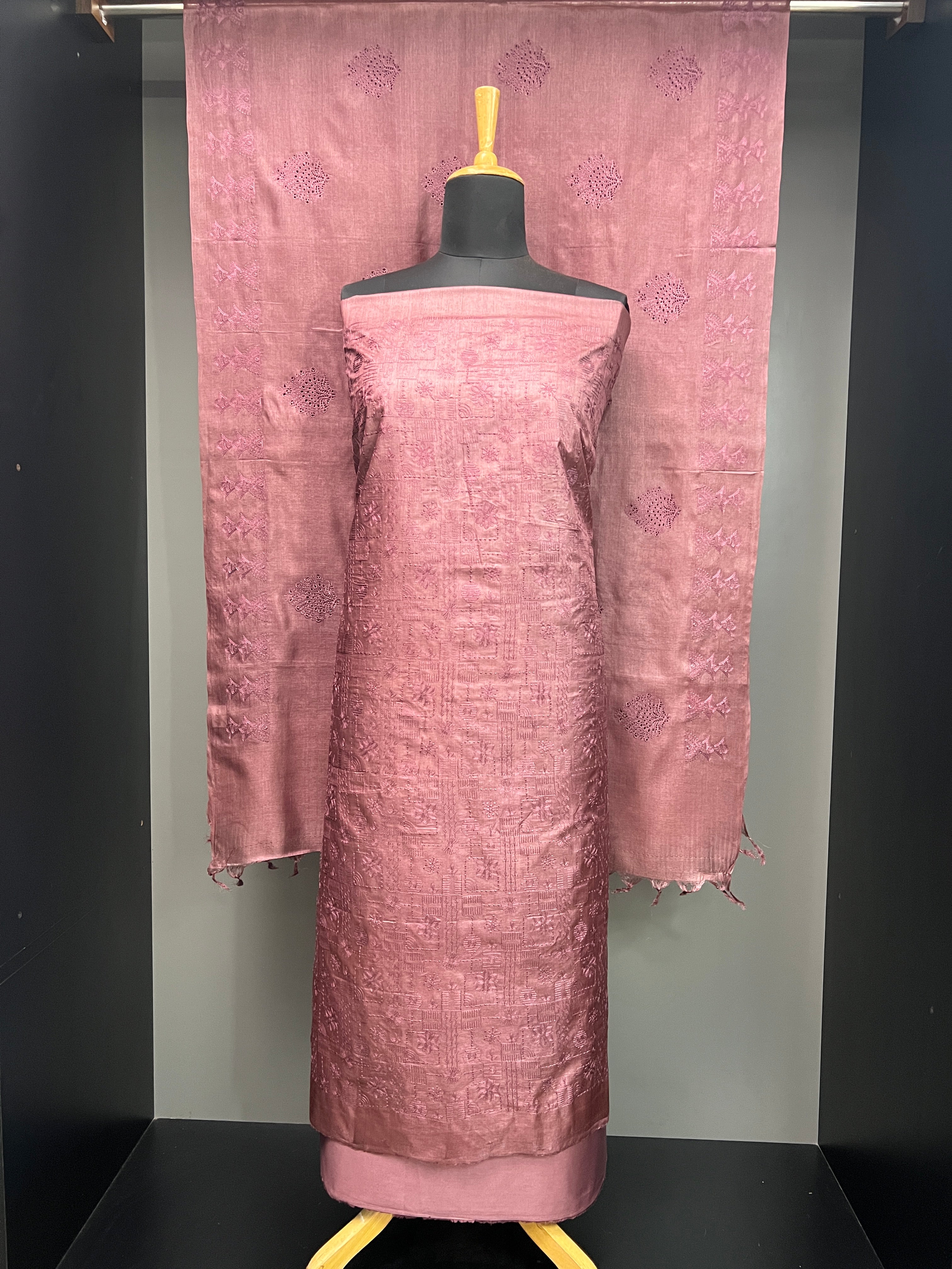 Embroidery Detailed Pure Tussar Salwar Set | YNG884