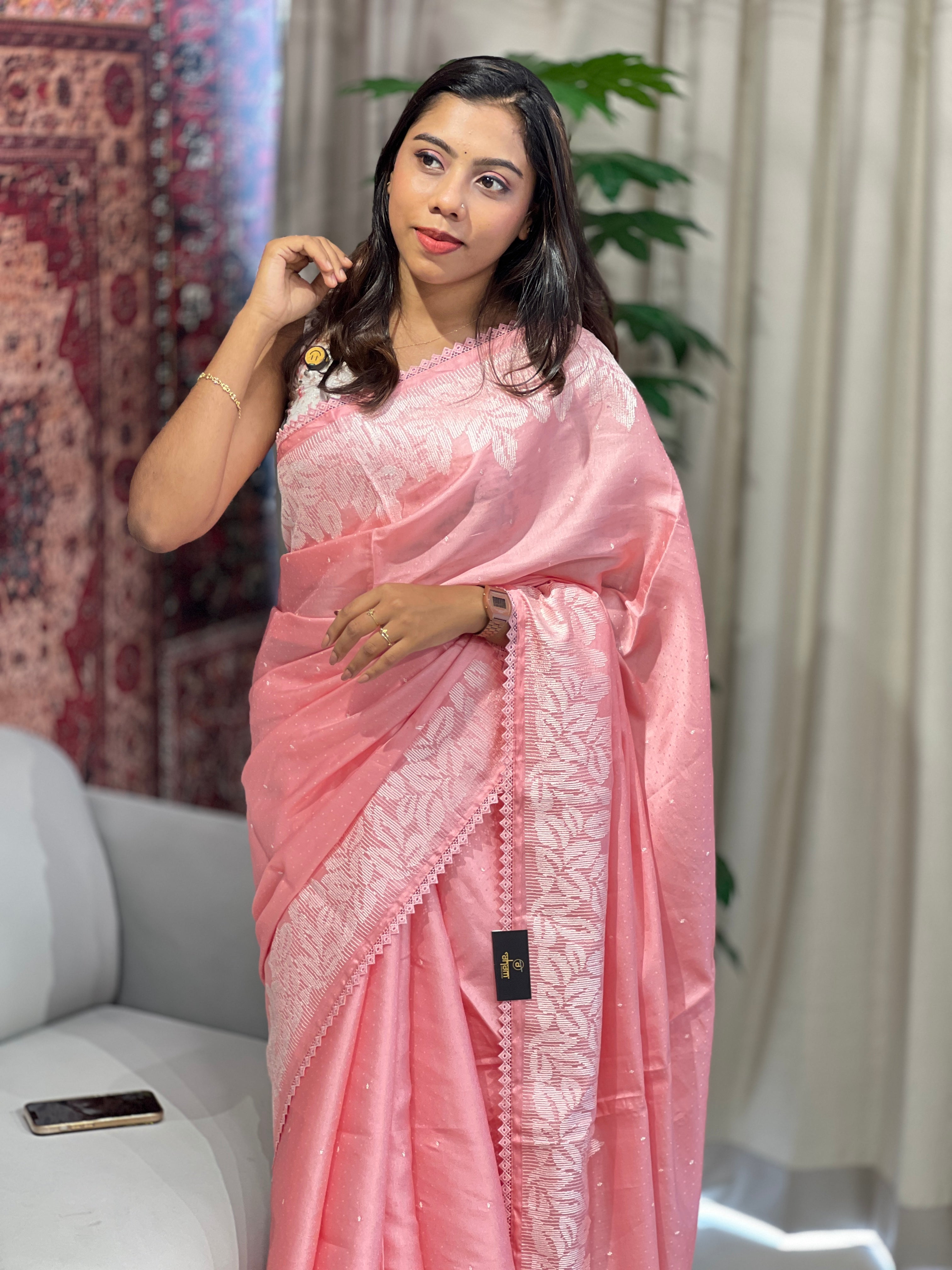 Machine Embroidery Detailed Semi Tussar Saree | SUN525