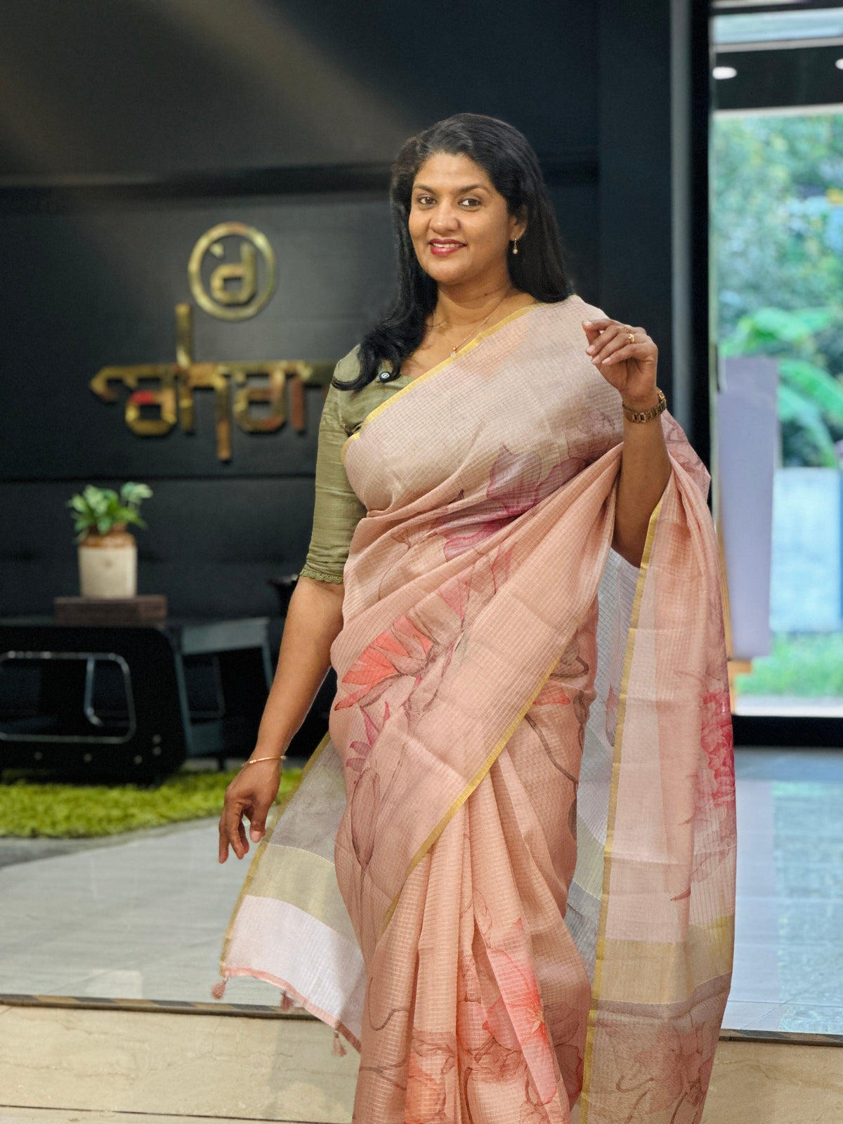 Digital Printed Check Organza Saree | YNG1374