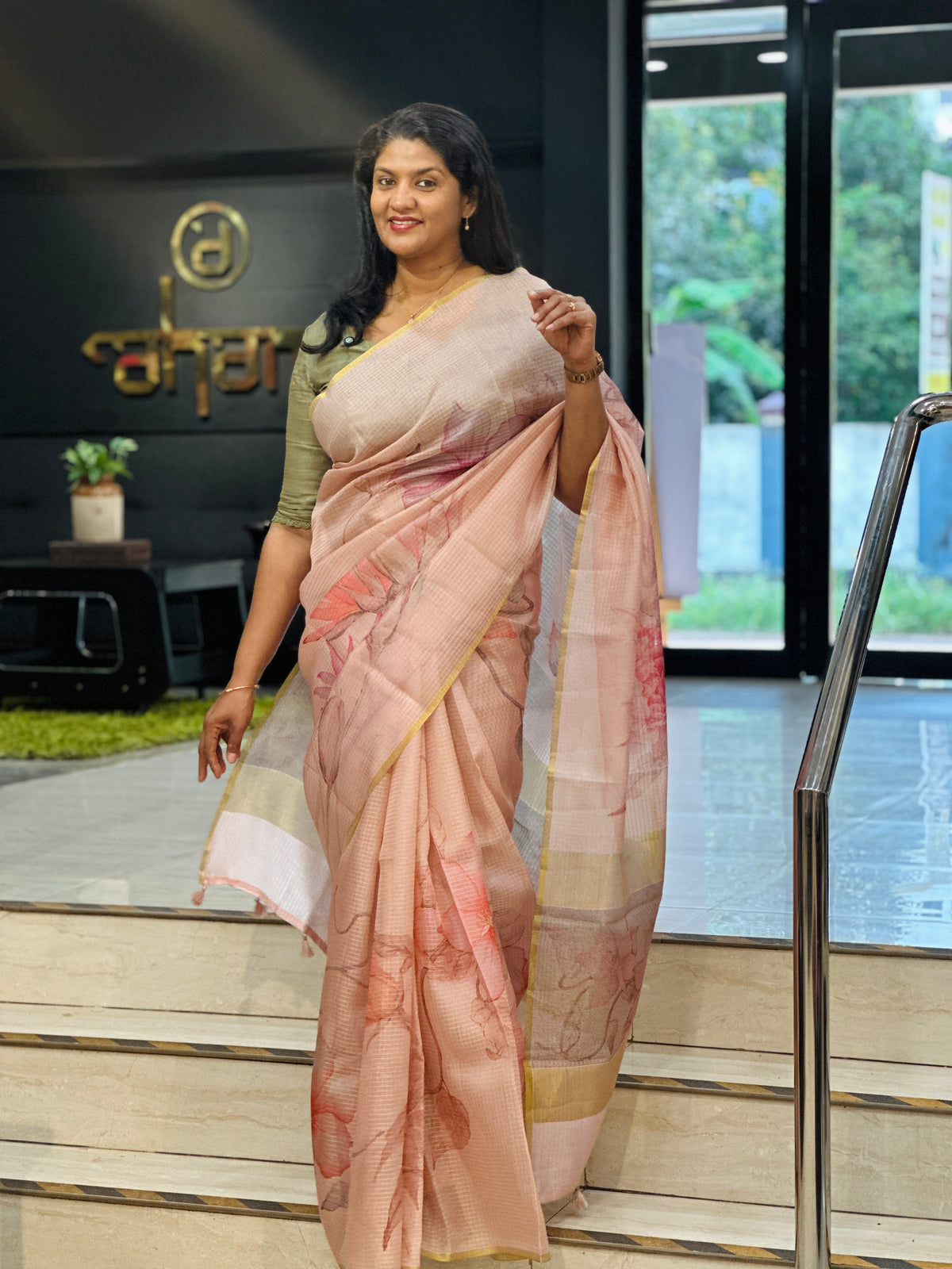 Digital Printed Check Organza Saree | YNG1374